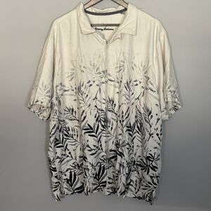 TOMMY BAHAMA Mens White & Black 100% Silk Loop Collar Button Up Shirt Size XXL